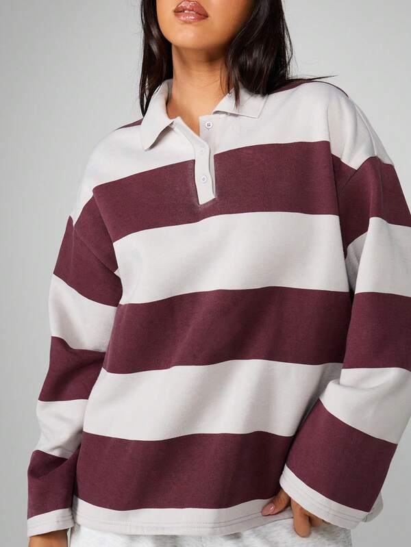 MISSGUIDED Long Sleeve Striped Rugby Sweatshirt With Collar