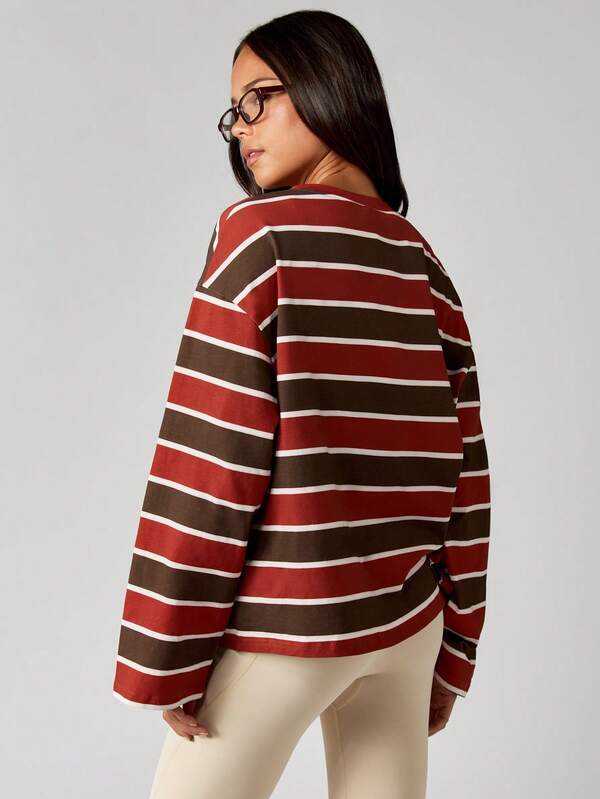 MISSGUIDED Long Sleeve Striped T-Shirt With Logo