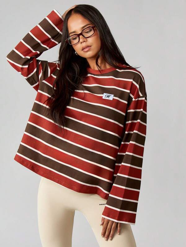 MISSGUIDED Long Sleeve Striped T-Shirt With Logo