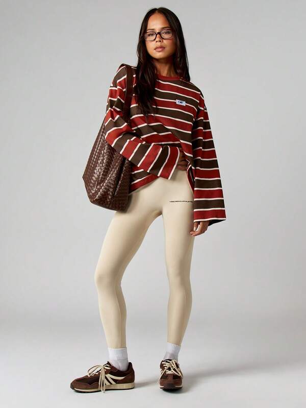 MISSGUIDED Long Sleeve Striped T-Shirt With Logo