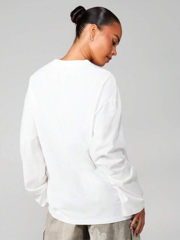 MISSGUIDED Long Sleeve Text Print Sweatshirt