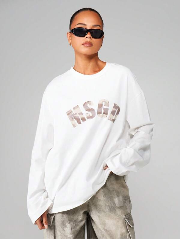 MISSGUIDED Long Sleeve Text Print Sweatshirt