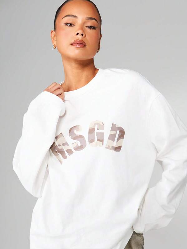 MISSGUIDED Long Sleeve Text Print Sweatshirt