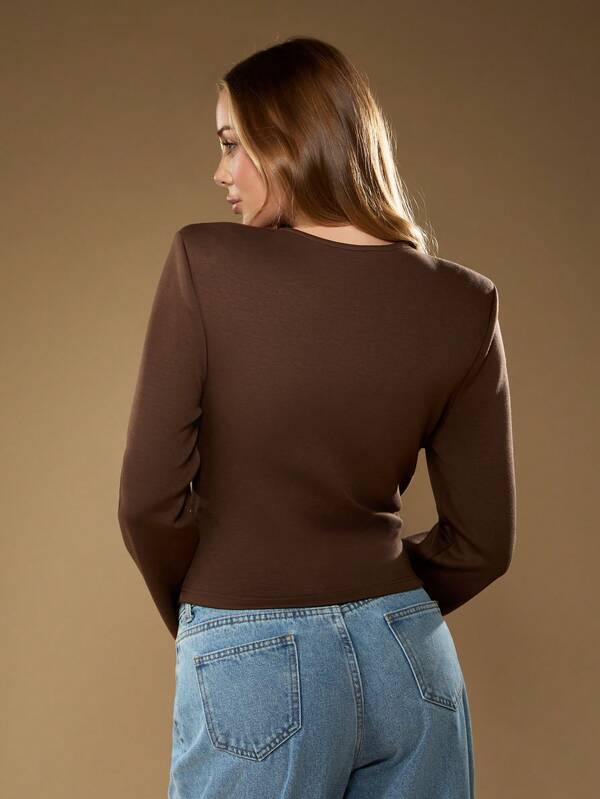 MISSGUIDED Long Sleeve Twist Top With Asymmetric Hem