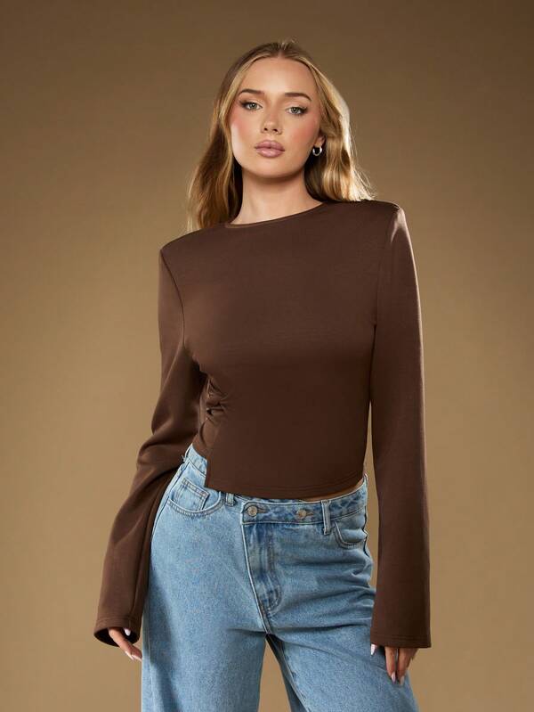 MISSGUIDED Long Sleeve Twist Top With Asymmetric Hem