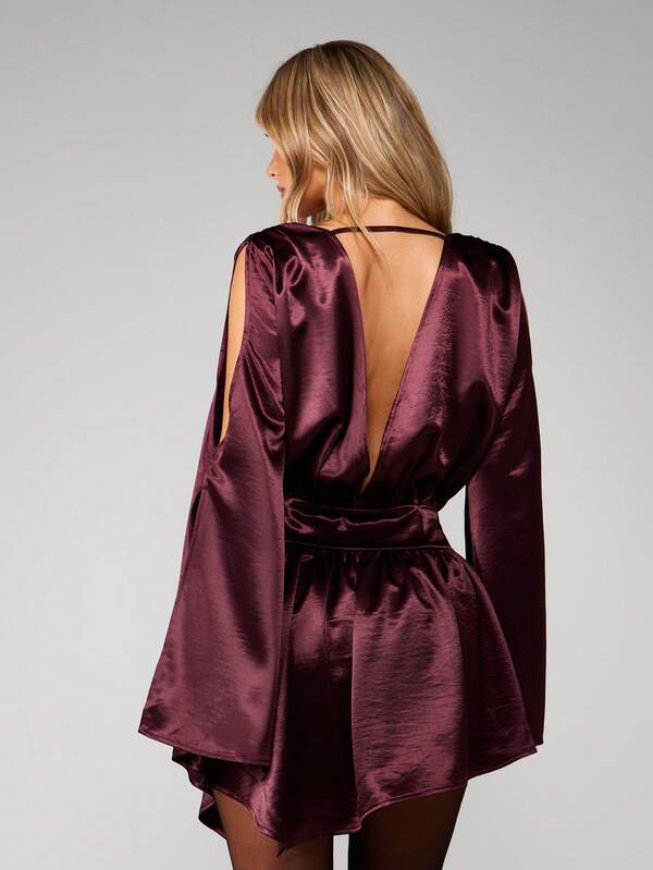 MISSGUIDED Long Sleeve Velvet Wrap Mini Dress