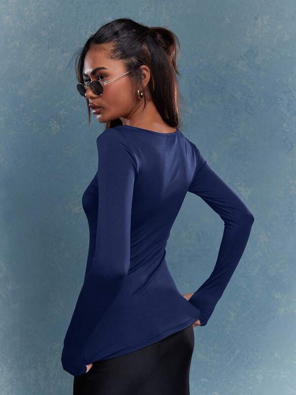 MISSGUIDED Long Sleeve Wide Neck T-Shirt With Ruched Detail