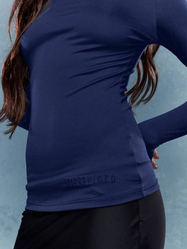 MISSGUIDED Long Sleeve Wide Neck T-Shirt With Ruched Detail