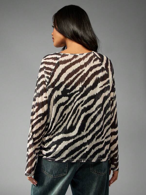 MISSGUIDED Long Sleeve Zebra Print Top With Drop Shoulder