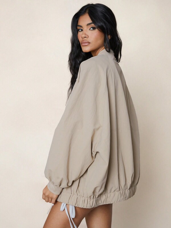 MISSGUIDED Long Windbreaker Bomber Jacket With String Details