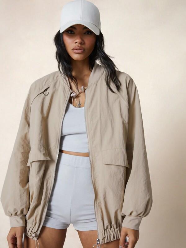 MISSGUIDED Long Windbreaker Bomber Jacket With String Details