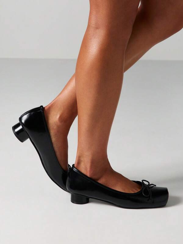 MISSGUIDED Low Block Heel Ballet Pumps With Bow