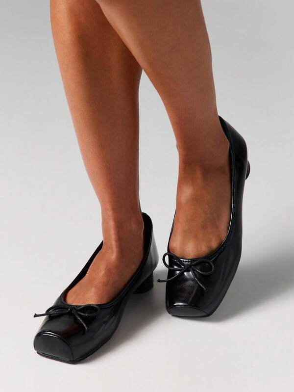 MISSGUIDED Low Block Heel Ballet Pumps With Bow