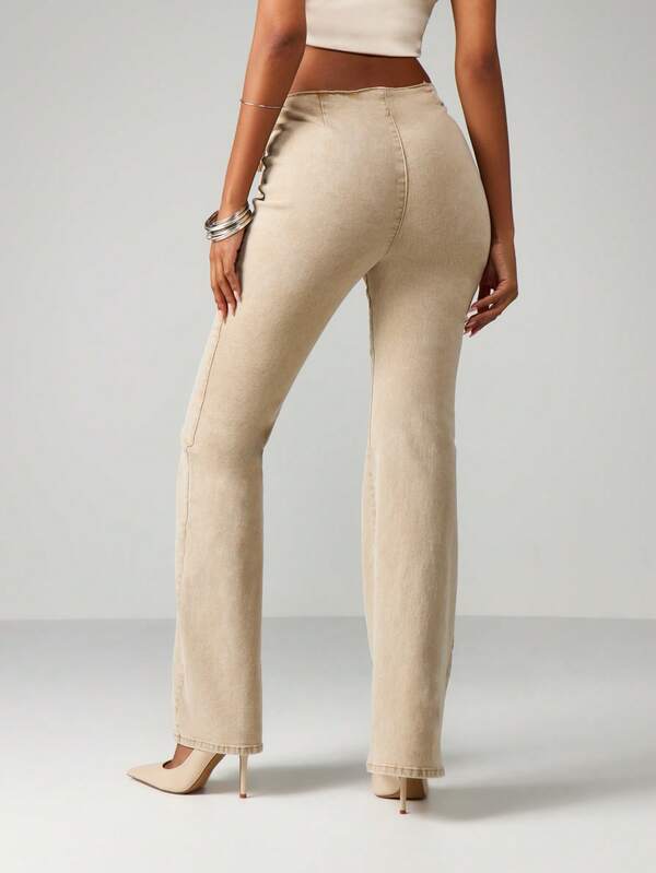 MISSGUIDED Low Rise Lace Up Acid Wash Jeans