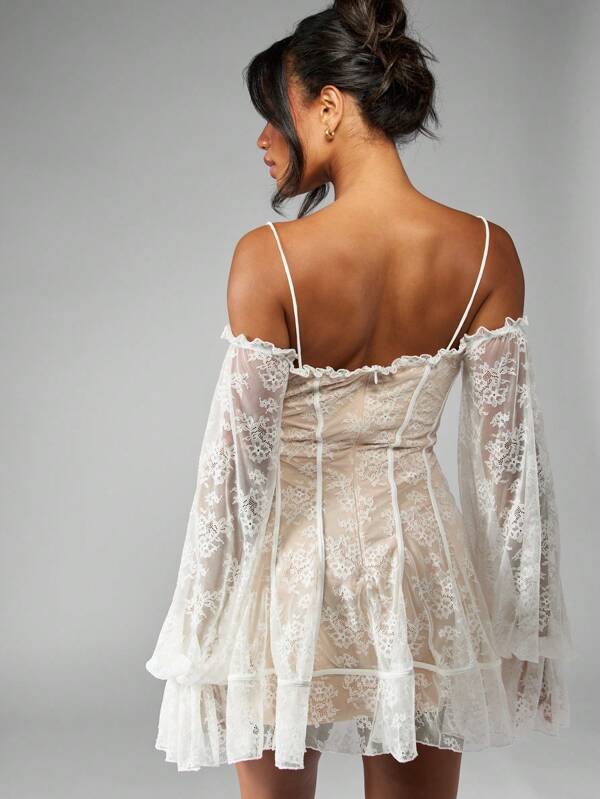 MISSGUIDED Luxurious Lace Corset Mini Dress With Balloon Sleeves Off Shoulder
