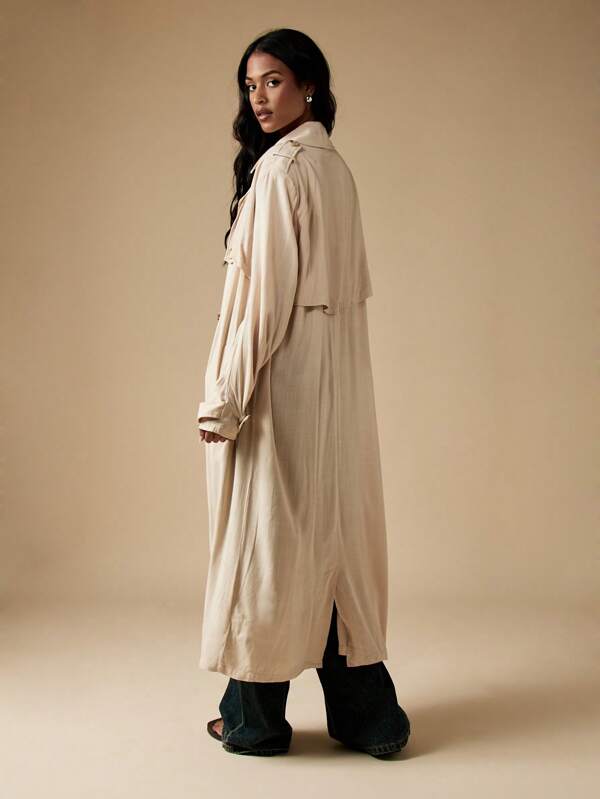 MISSGUIDED Luxury Linen Feel Oversized Trench Coat Double Breasted Maxi Length