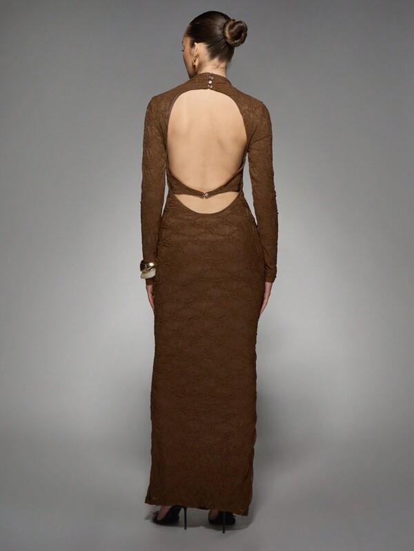 MISSGUIDED Luxury Long Sleeve Bodycon High Neck Maxi Dress