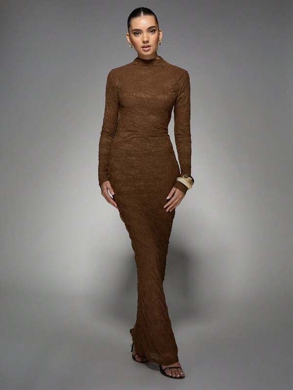 MISSGUIDED Luxury Long Sleeve Bodycon High Neck Maxi Dress