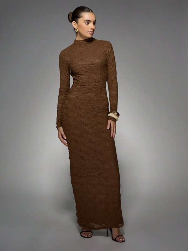 MISSGUIDED Luxury Long Sleeve Bodycon High Neck Maxi Dress