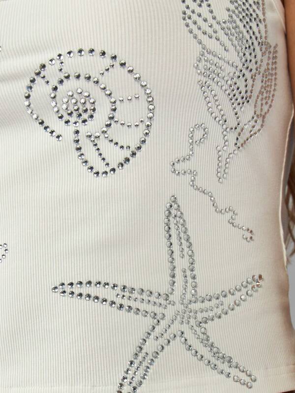 MISSGUIDED Luxury Rhinestone Ribbed Crop Mermaid Tank Top Cami