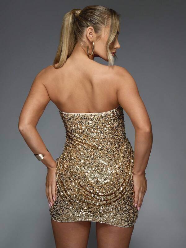 MISSGUIDED Luxury Strapless Sequin Bodycon Corset Style Mini Dress
