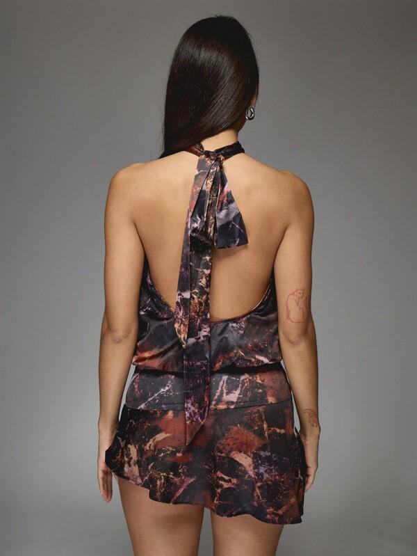 MISSGUIDED Marble Print Satin Mini Dress With Halter Neck