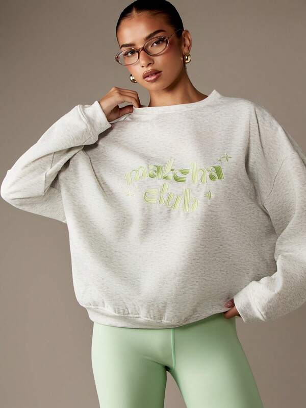 MISSGUIDED Matcha Club Graphic Print Sweatshirt With Crewneck Design