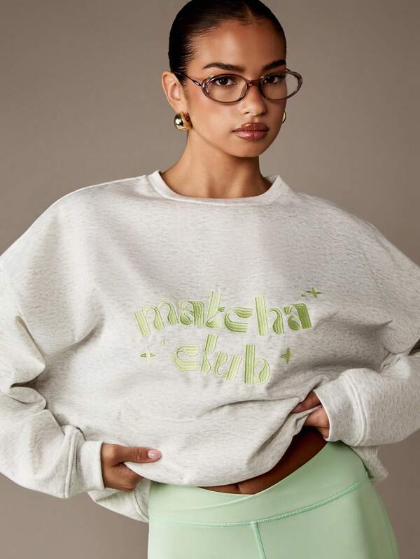 MISSGUIDED Matcha Club Graphic Print Sweatshirt With Crewneck Design