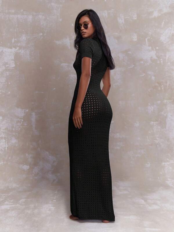 MISSGUIDED Mesh Crochet Buttoned Shirt Maxi Dress