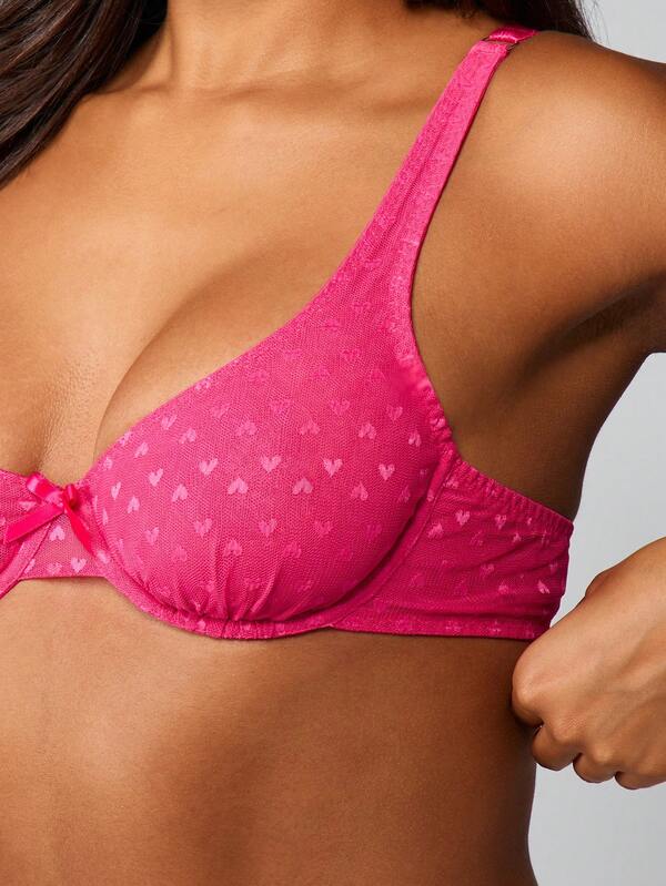 MISSGUIDED Mesh Heart Print Bralette With Bow