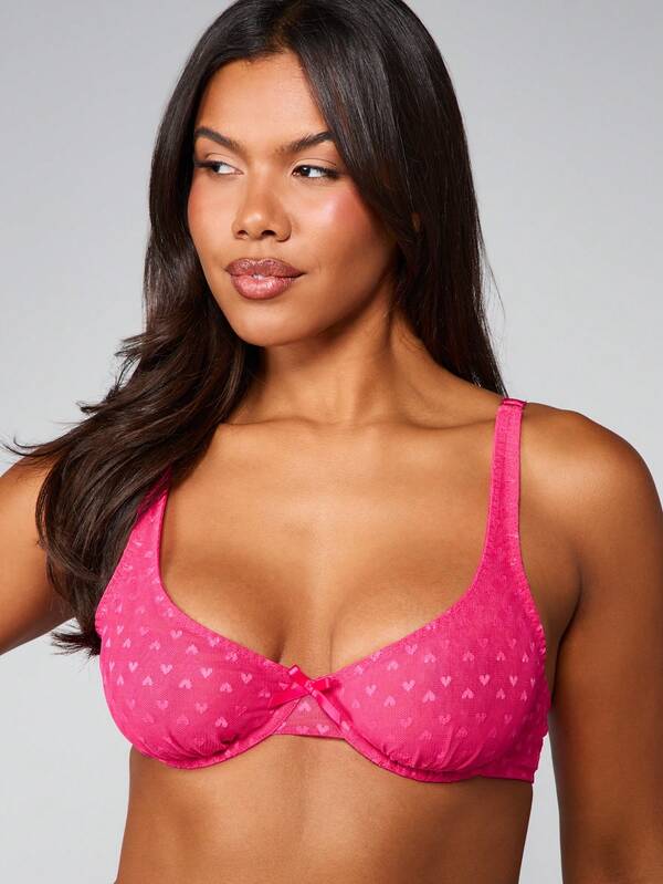 MISSGUIDED Mesh Heart Print Bralette With Bow
