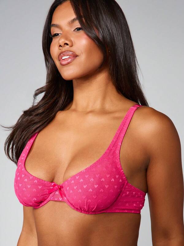 MISSGUIDED Mesh Heart Print Bralette With Bow