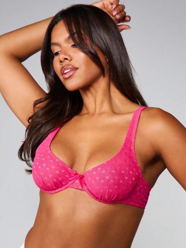 MISSGUIDED Mesh Heart Print Bralette With Bow