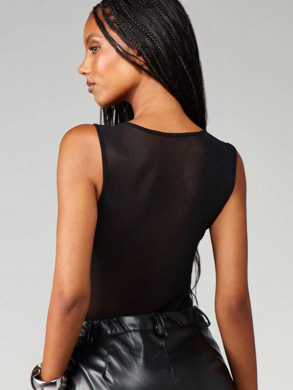 MISSGUIDED Mesh Panel Long Sleeve Bodysuit
