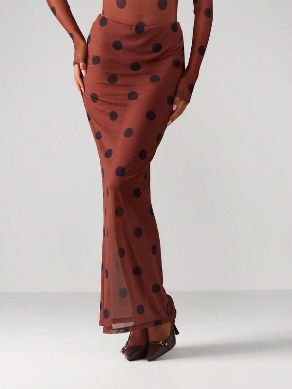MISSGUIDED Mesh Polka Dot Maxi Skirt With High Waist