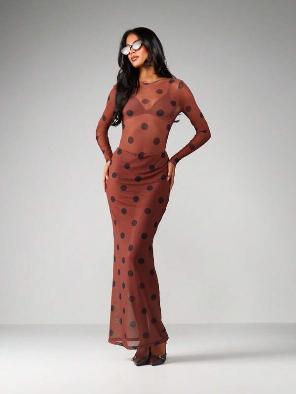 MISSGUIDED Mesh Polka Dot Maxi Skirt With High Waist
