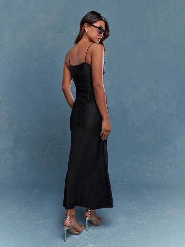 MISSGUIDED Metal Logo Clasp Satin Cut Out Cami Maxi Dress
