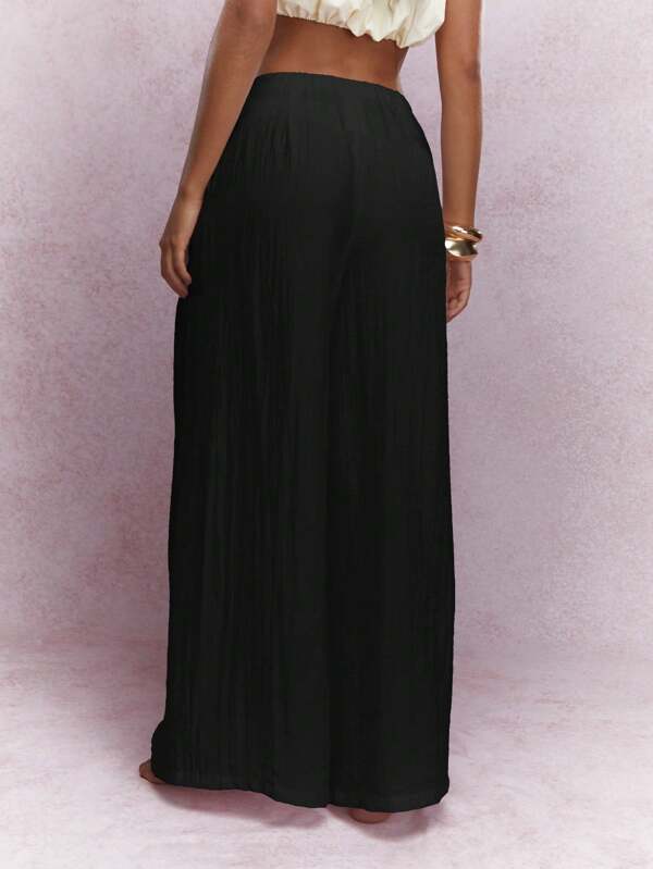 MISSGUIDED Metal Logo Label Pleated Wide Leg Pants Business Casual Outfit