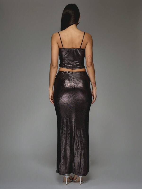 MISSGUIDED Metallic Lurex Spaghetti Strap Top And Bodycon Maxi Skirt Two Piece Co-Ord Set