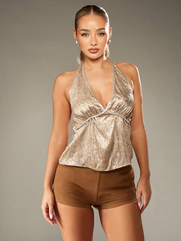 MISSGUIDED Metallic Snake Print Halter Top With Empire Waist
