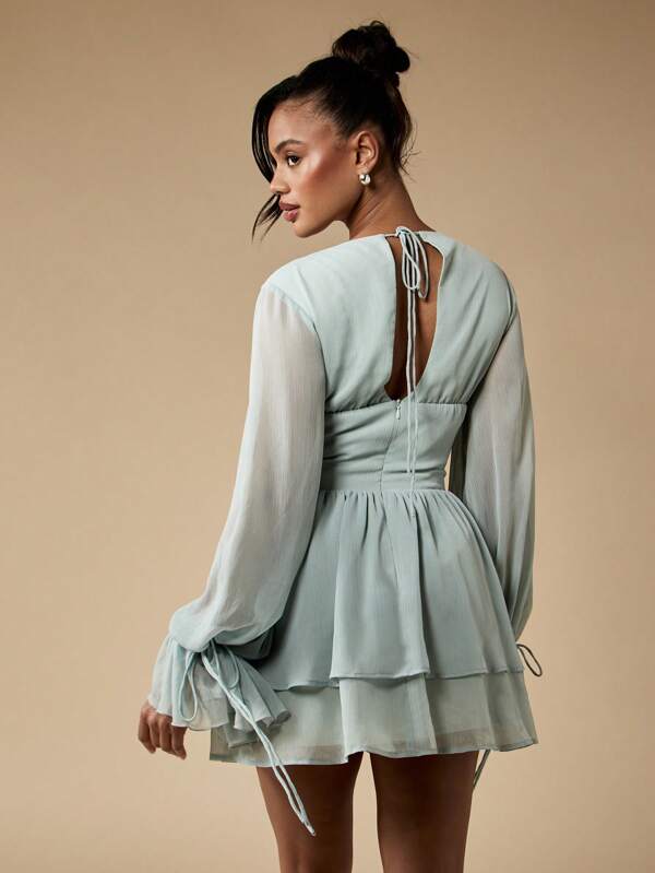 MISSGUIDED Milkmaid Puff Sleeve Corset Back Women Mini Dress