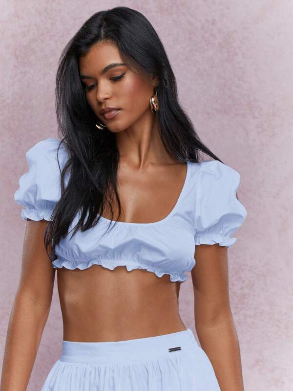 MISSGUIDED Milkmaid Puff Sleeve Crop Top High Waist Maxi Skirt Two Piece Outfit