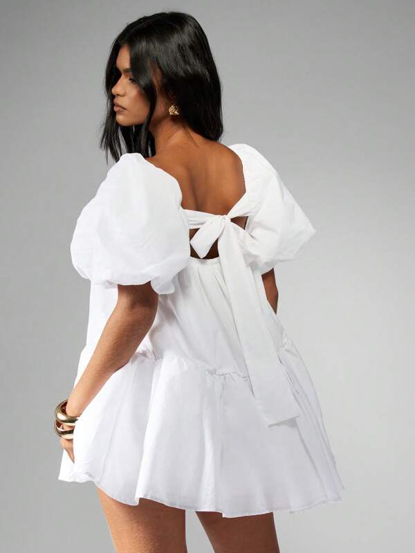MISSGUIDED Milkmaid Puff Sleeve Square Neck Smock Mini Dress