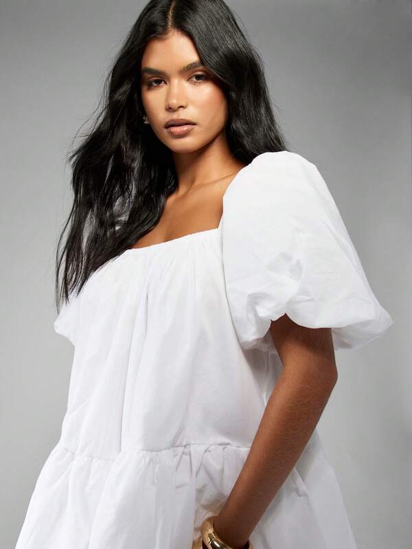 MISSGUIDED Milkmaid Puff Sleeve Square Neck Smock Mini Dress