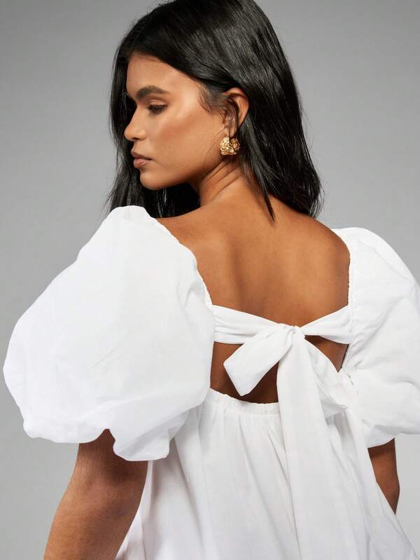 MISSGUIDED Milkmaid Puff Sleeve Square Neck Smock Mini Dress