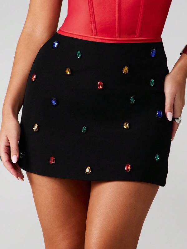 MISSGUIDED Mini Skirt With Colorful Jewel Embellishments