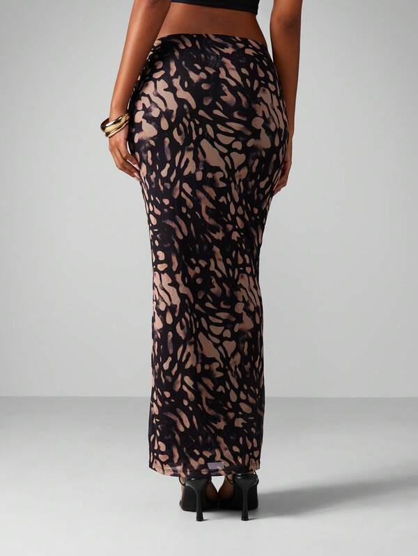 MISSGUIDED Animal Print Mesh Maxi Skirt