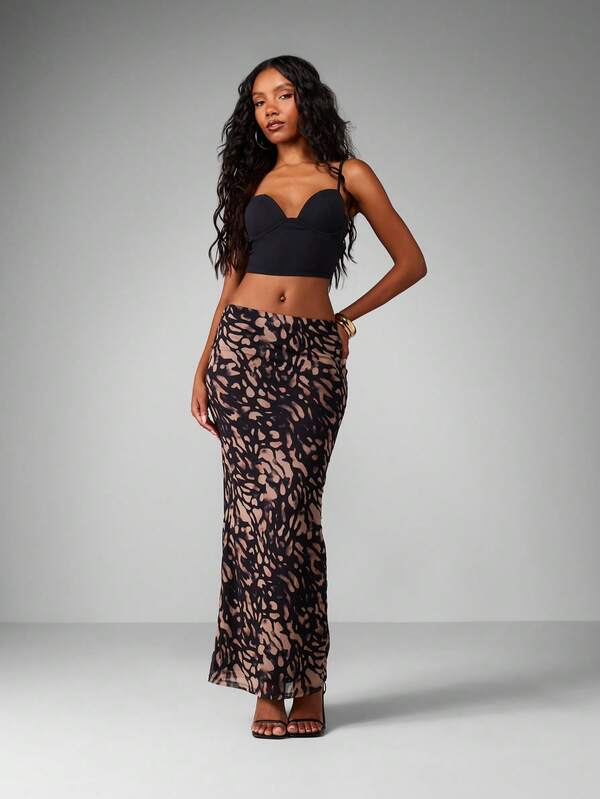 MISSGUIDED Animal Print Mesh Maxi Skirt
