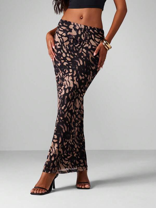 MISSGUIDED Animal Print Mesh Maxi Skirt