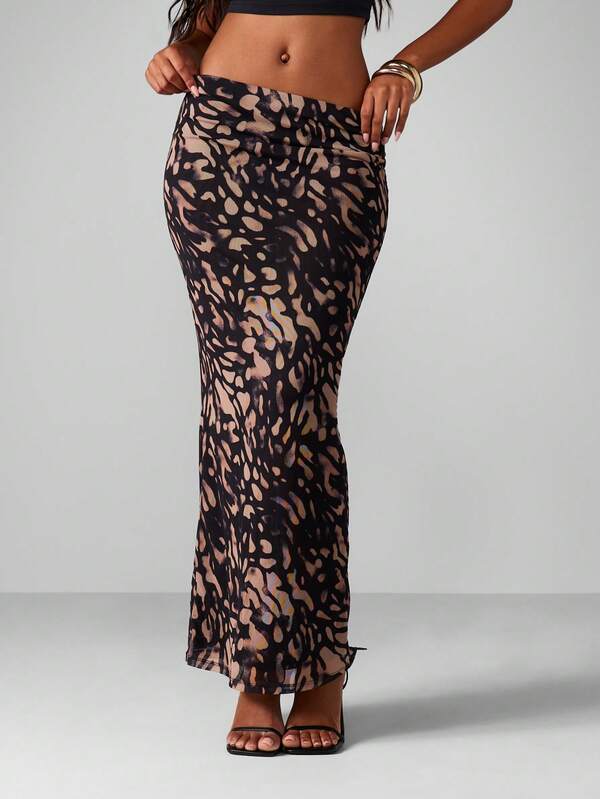 MISSGUIDED Animal Print Mesh Maxi Skirt